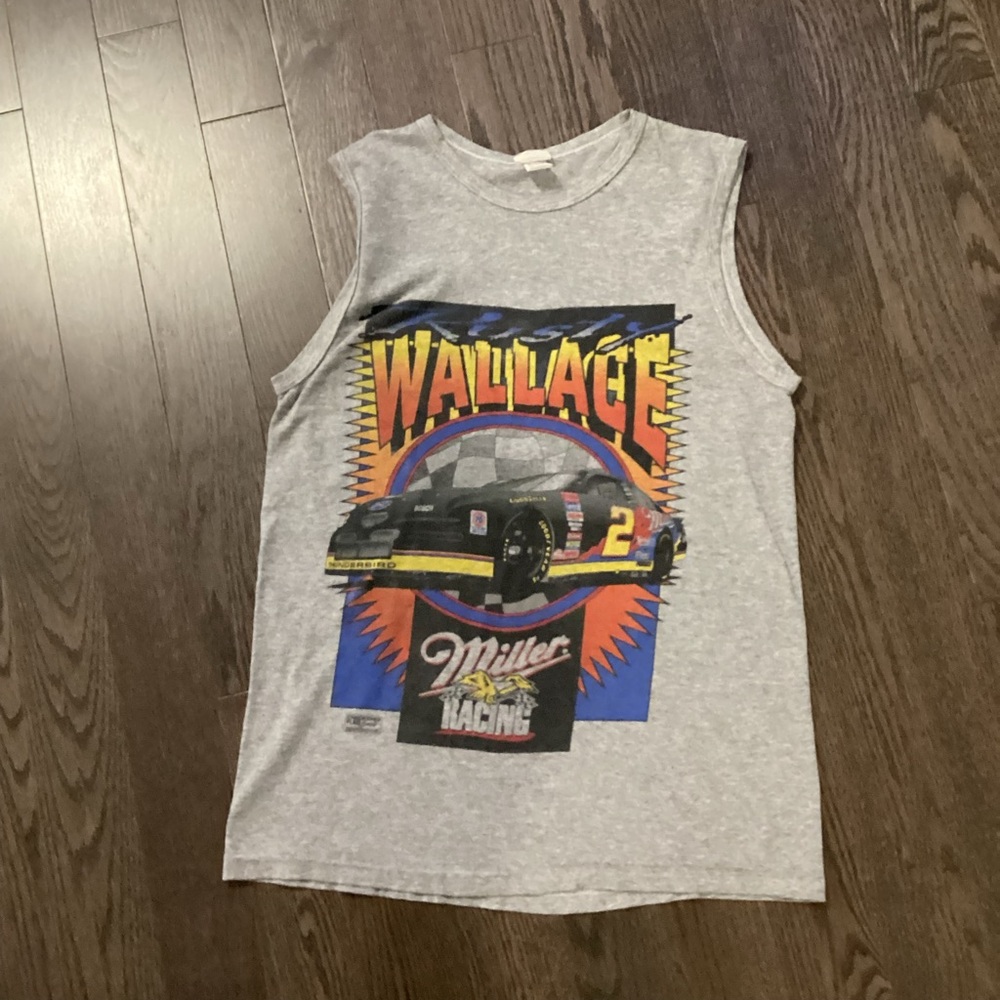 Wallace Miller Gray Vintage Racing Graphic Tank Top
